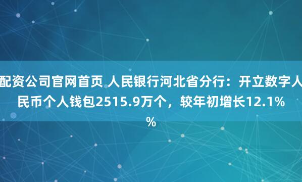 配资公司官网首页 人民银行河北省分行：开立数字人民币个人钱包2515.9万个，较年初增长12.1%